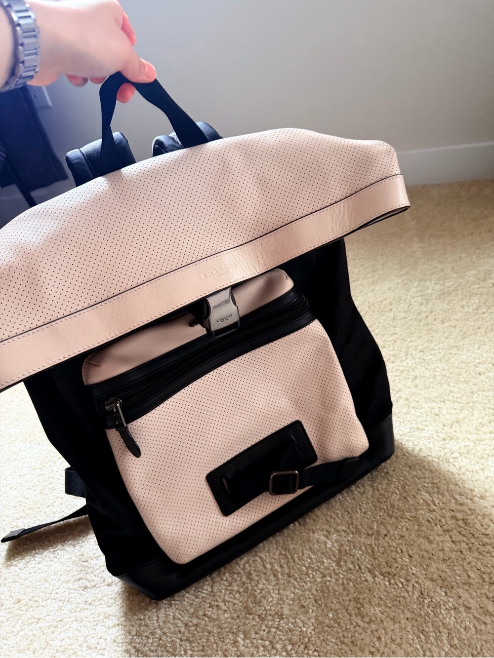 Coach Cream and Black Leather and Canvas Men's Backpack